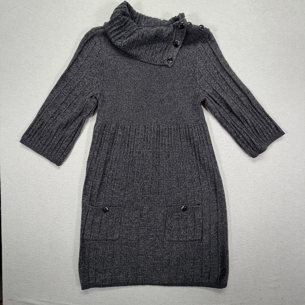 Style & Co Women Sweater Dress Regular Charcoal Grey Button Cowl Neck XL